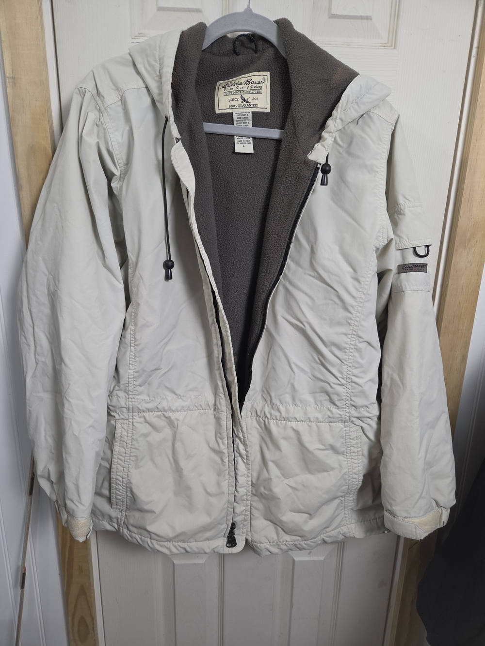 Vintage Eddie Bauer Polartec Hooded Utility Jacket Fleece Lining #0428